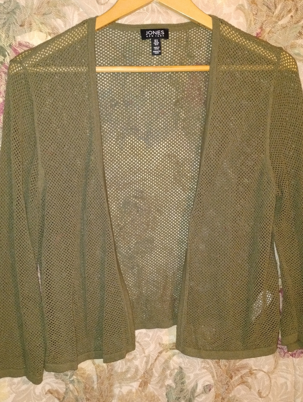 Jones New York Olive Open-Knit Crew Sweater